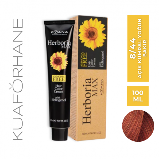 KYANA HERBORIA MAX AMONYAKSIZ SAÇ BOYASI 100 ML 8/44 AÇIK KUMRAL YOĞUN BAKIR