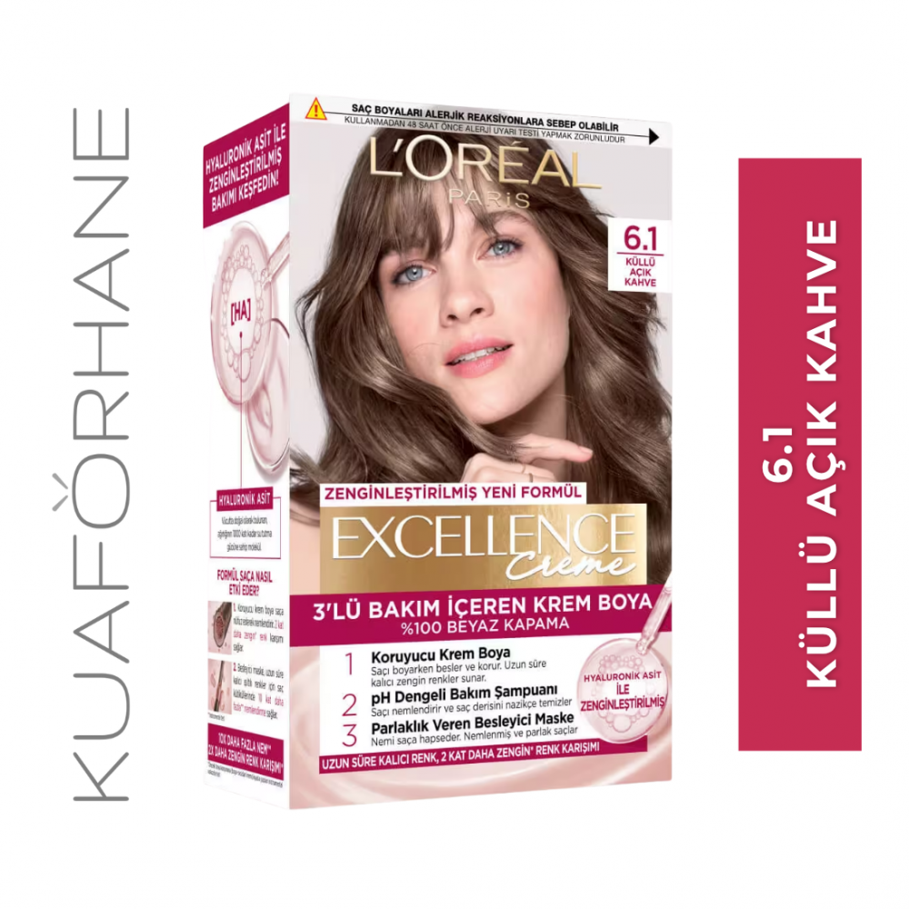 LOREAL PARIS EXCELLENCE CREME 6.1 KÜLLÜ AÇIK KAHVE SAÇ BOYASI
